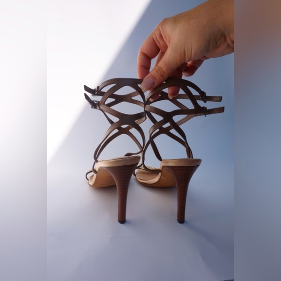 *SOLD* SERGIO ROSSI Brown Leather and Shell Strappy 3” Heels - Picture 4 of 6